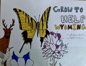 A drawing of a butterfly and a flower.